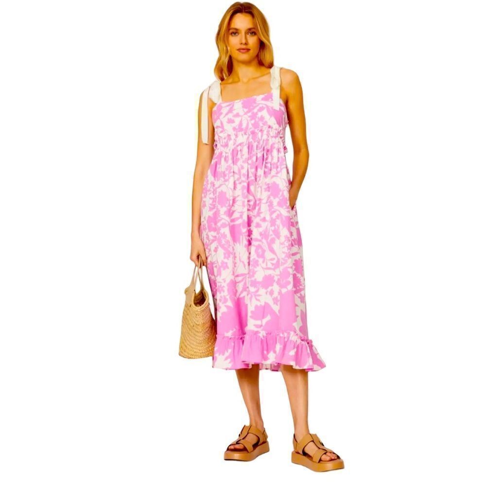 Peter Som Pink White Floral Midi Dress Size 8